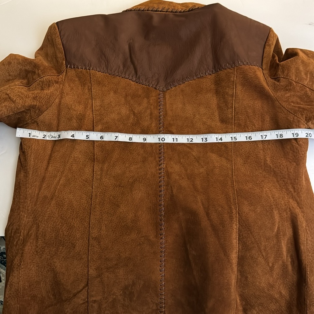 Lee Vintage Chestnut Brown Genuine Leather Suede Embossed Zip Up Lined Jacket M - Picture 11 of 12